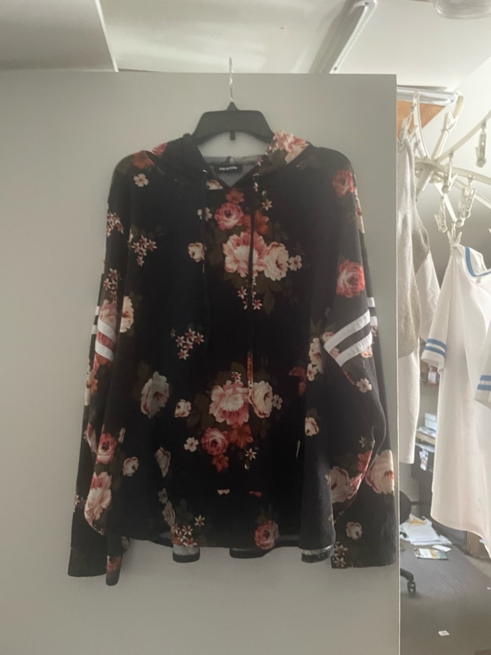Joe Boxer Black Floral Hoodie with Pink and Cream Blooms